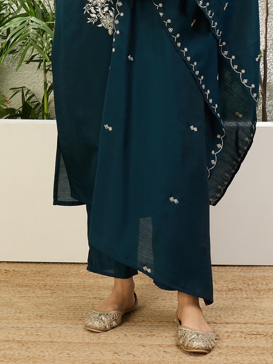 Blue Roman Silk Embroidery Wedding Party Festival Casual Pant Salwar Kameez