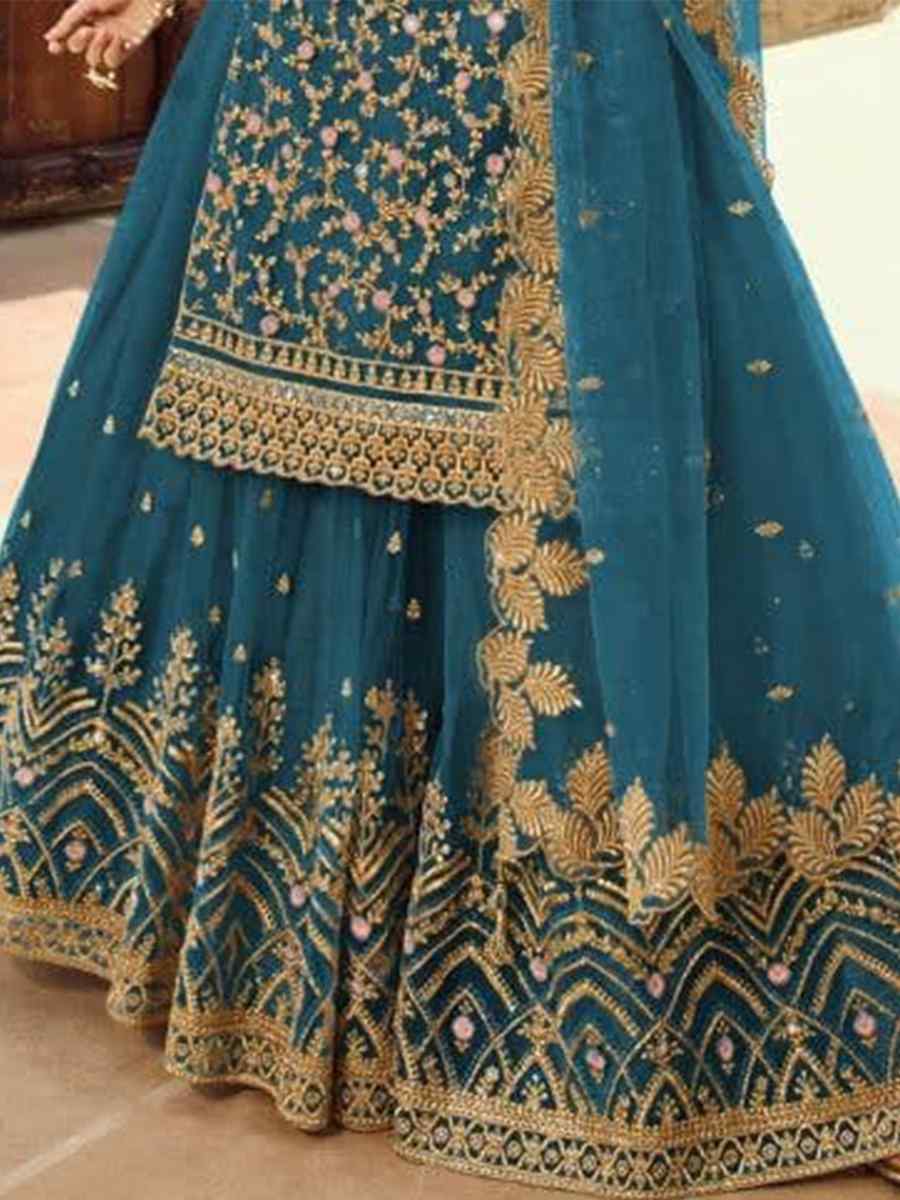 Blue Santoon Embroidered Bridesmaid Reception Kurti Lehenga Choli