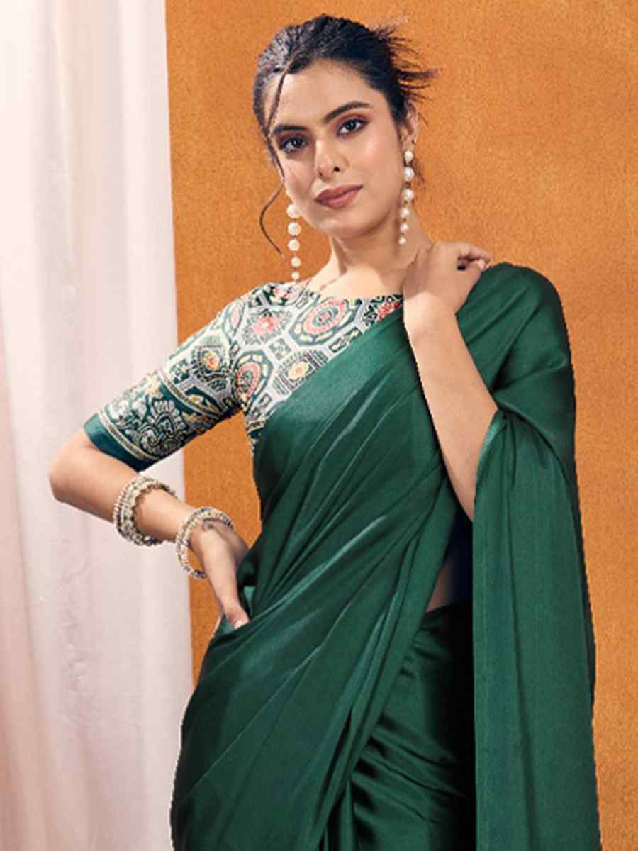 Blue Satin Crape Printed Festival Wedding Fancy Heavy Border Saree