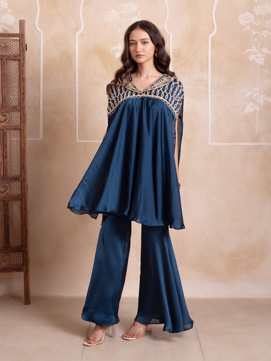 Blue Satin Embroidered Festival Casual Party Wear Reday Kurti Bottom Women Wear
