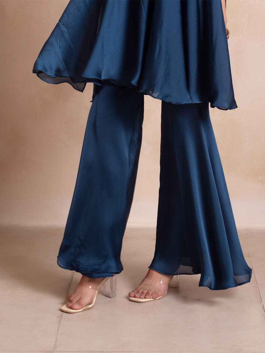 Blue Satin Embroidered Festival Casual Party Wear Reday Kurti Bottom Women Wear