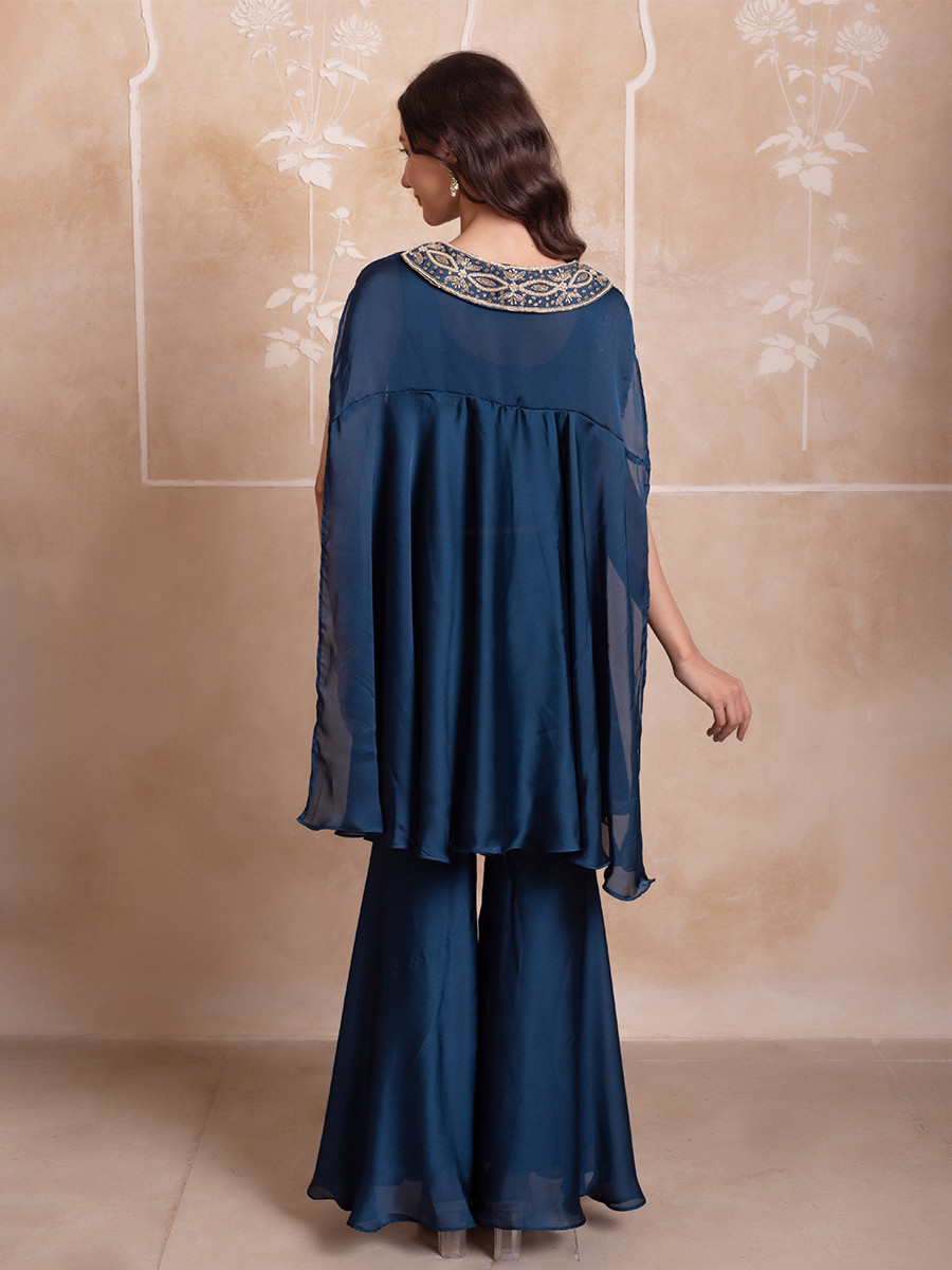 Blue Satin Embroidered Festival Casual Party Wear Reday Kurti Bottom Women Wear