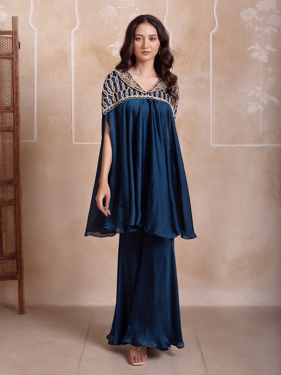 Blue Satin Embroidered Festival Casual Party Wear Reday Kurti Bottom Women Wear