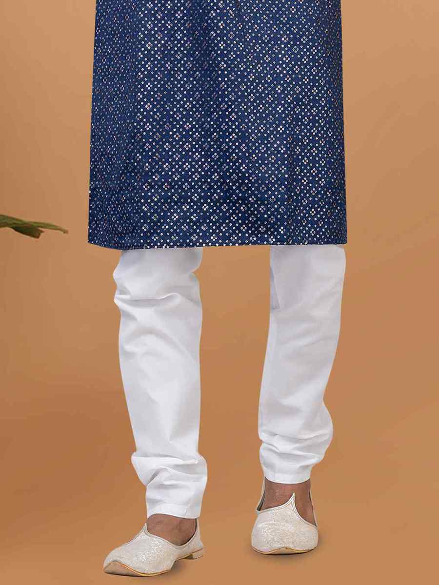 Blue Semi Gaji Silk Embroidered Festival Wedding Kurta