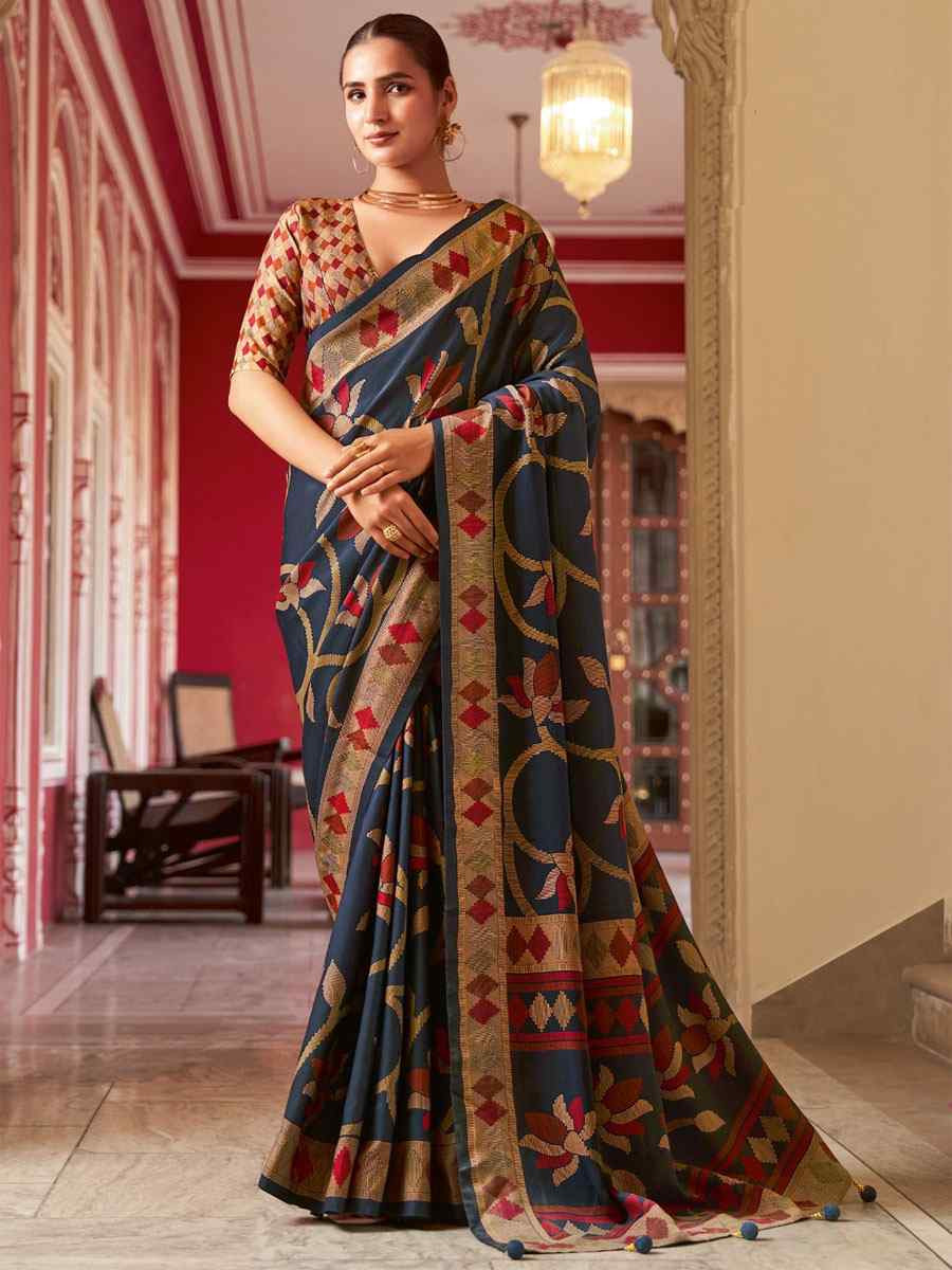 Blue Sigma Silk Zari Handwoven Casual Reception Festival Wedding Fancy Heavy Border Saree
