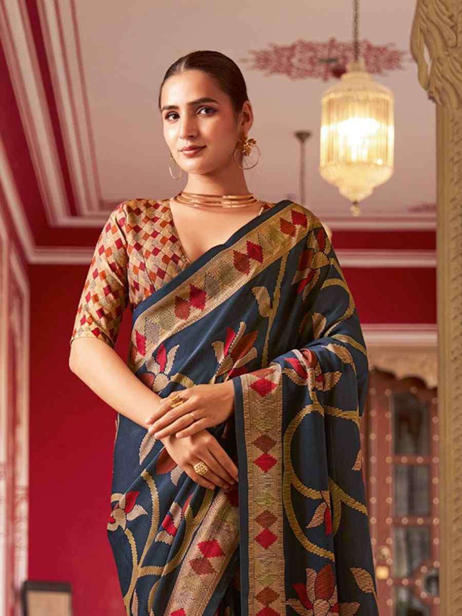 Blue Sigma Silk Zari Handwoven Casual Reception Festival Wedding Fancy Heavy Border Saree