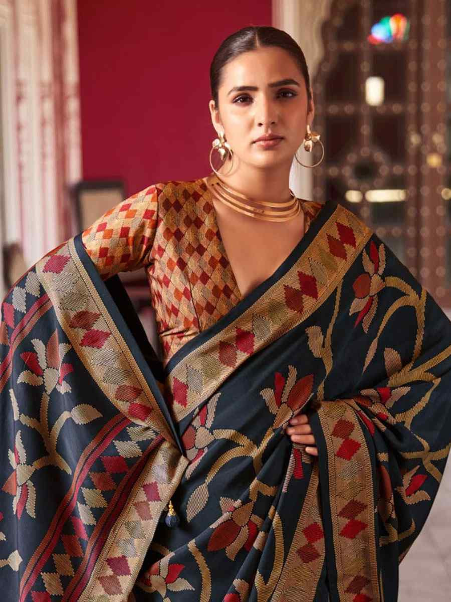 Blue Sigma Silk Zari Handwoven Casual Reception Festival Wedding Fancy Heavy Border Saree