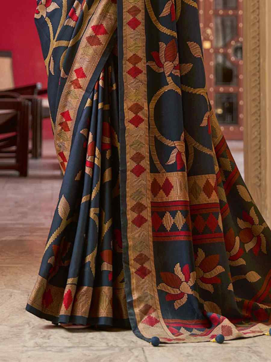 Blue Sigma Silk Zari Handwoven Casual Reception Festival Wedding Fancy Heavy Border Saree