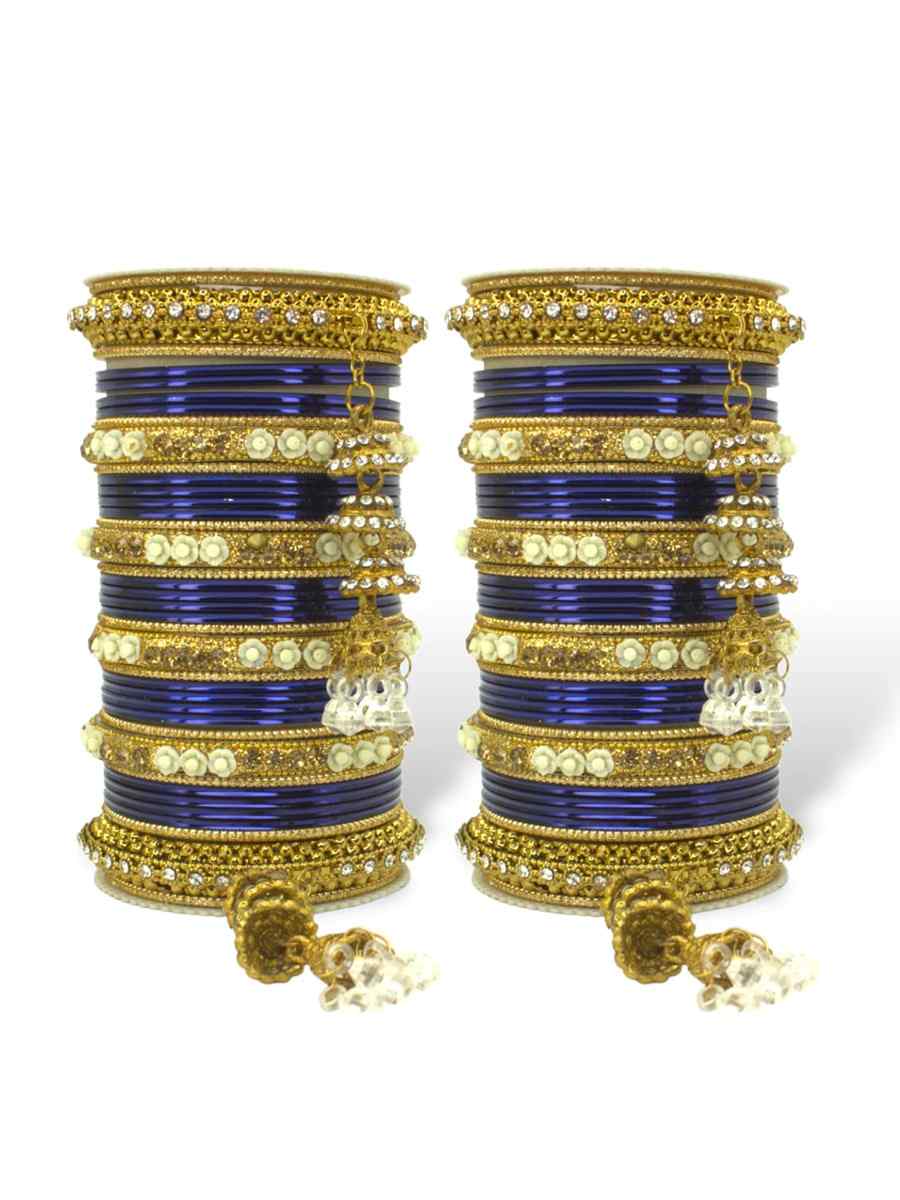 Blue Silk Aluminium Alloy Jhumki Festival Wear Kundan Bangles