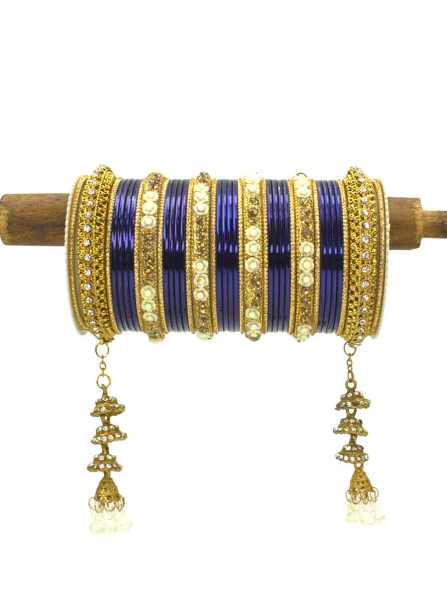 Blue Silk Aluminium Alloy Jhumki Festival Wear Kundan Bangles