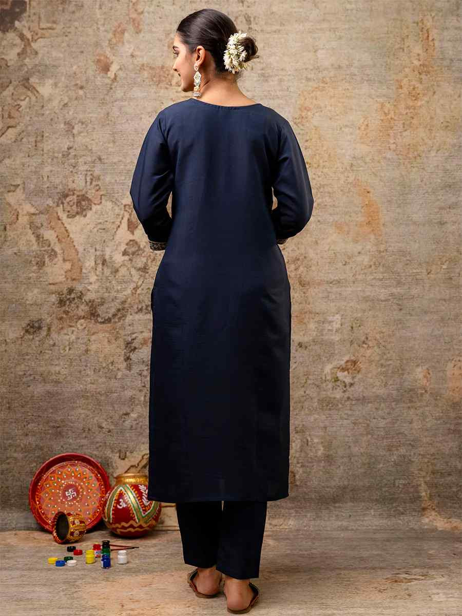 Blue Silk Blend Embroidered Mehendi Wedding Ready Pant Salwar Kameez