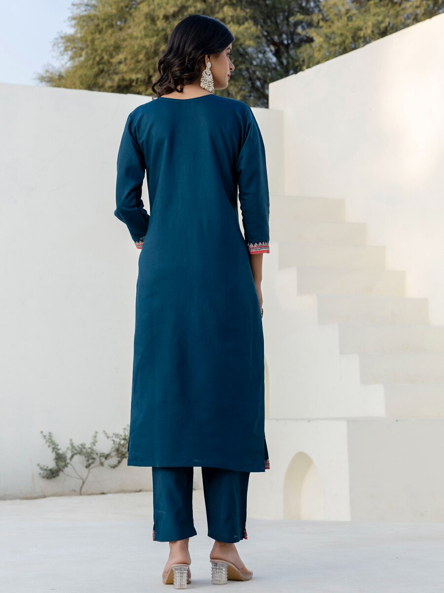 Blue Silk Blend Embroidery Sequins Wedding Party Festival Casual Ready Pant Salwar Kameez