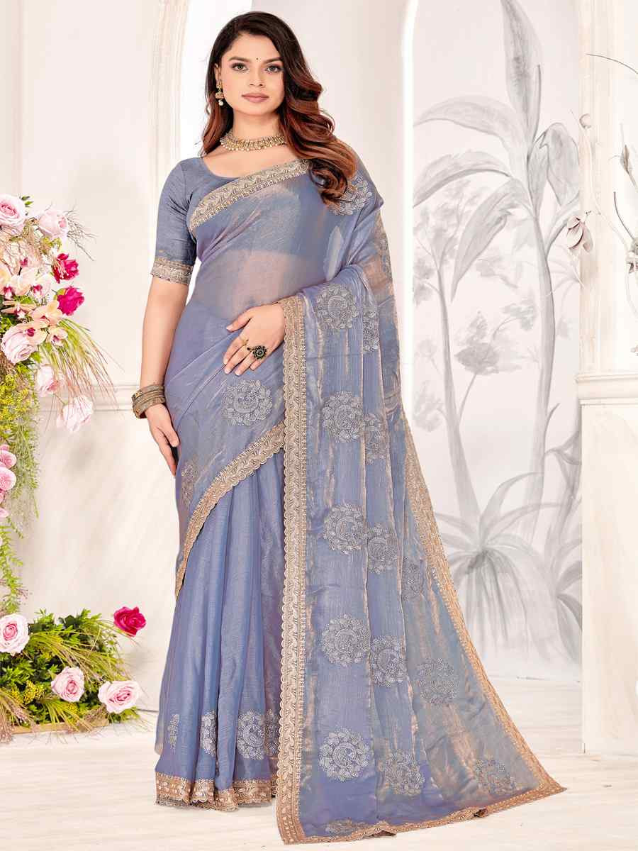 Blue Silk Embroidered Festival Wedding Fancy Heavy Border Saree