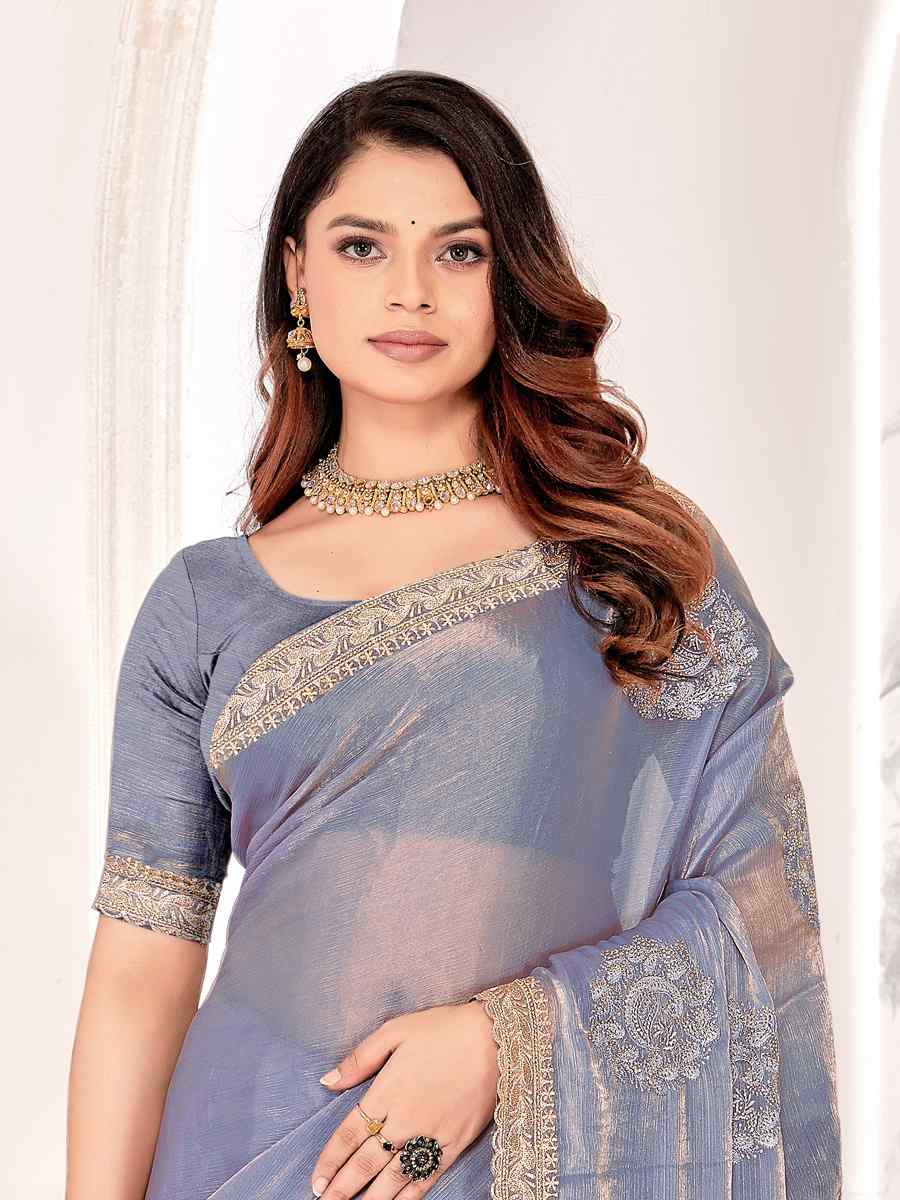 Blue Silk Embroidered Festival Wedding Fancy Heavy Border Saree