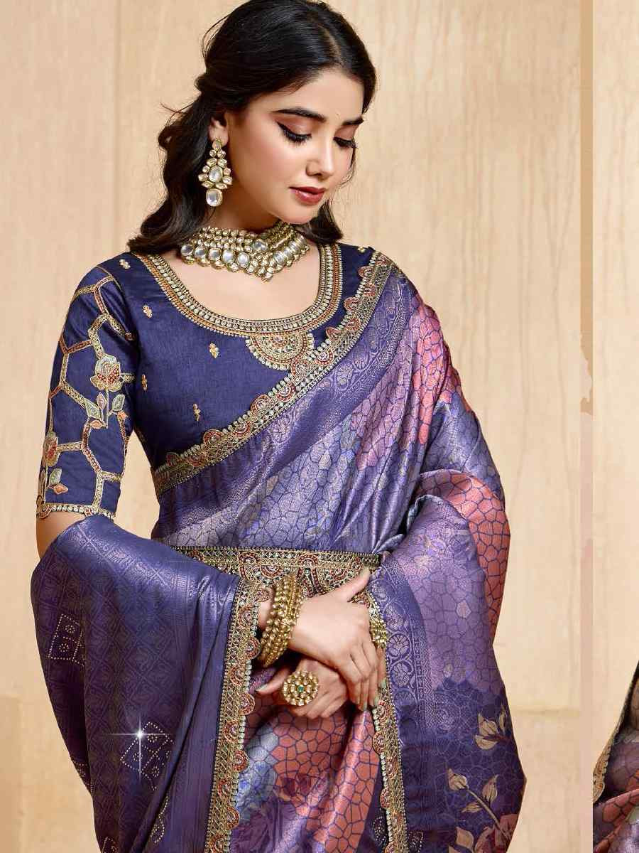 Blue Silk Embroidered Festival Wedding Fancy Heavy Border Saree