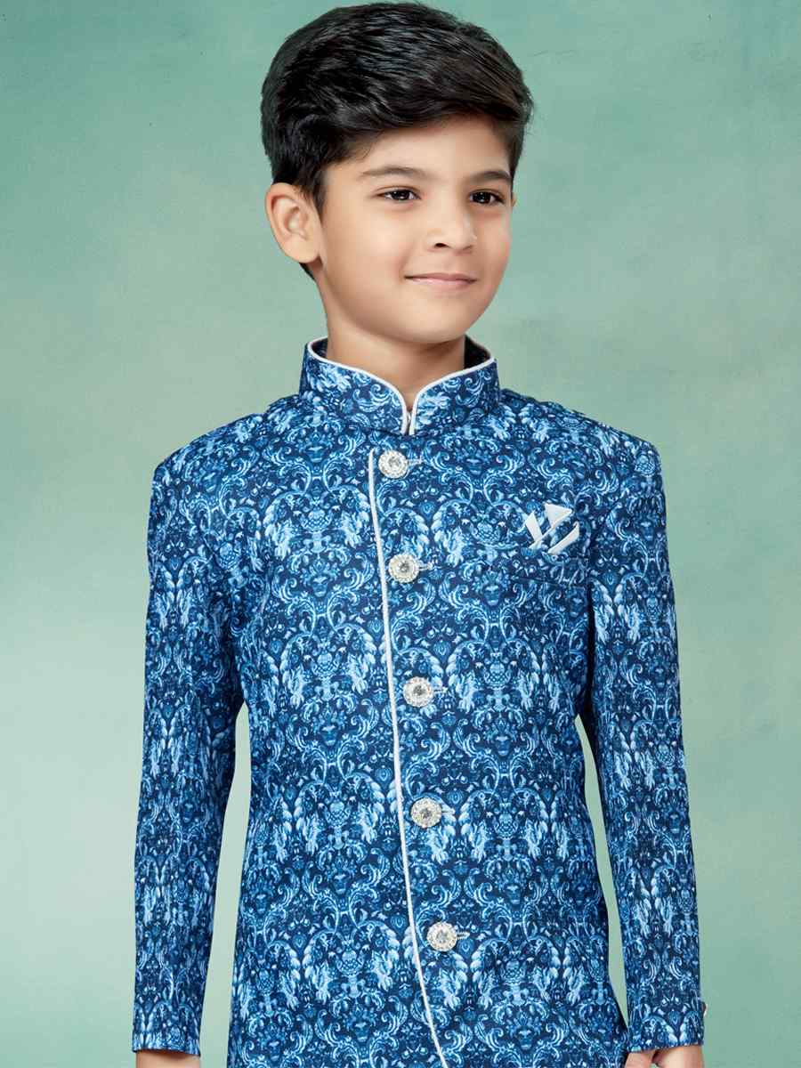 Blue Silk Embroidered Party Festival Kurta Pyjama Boys Wear