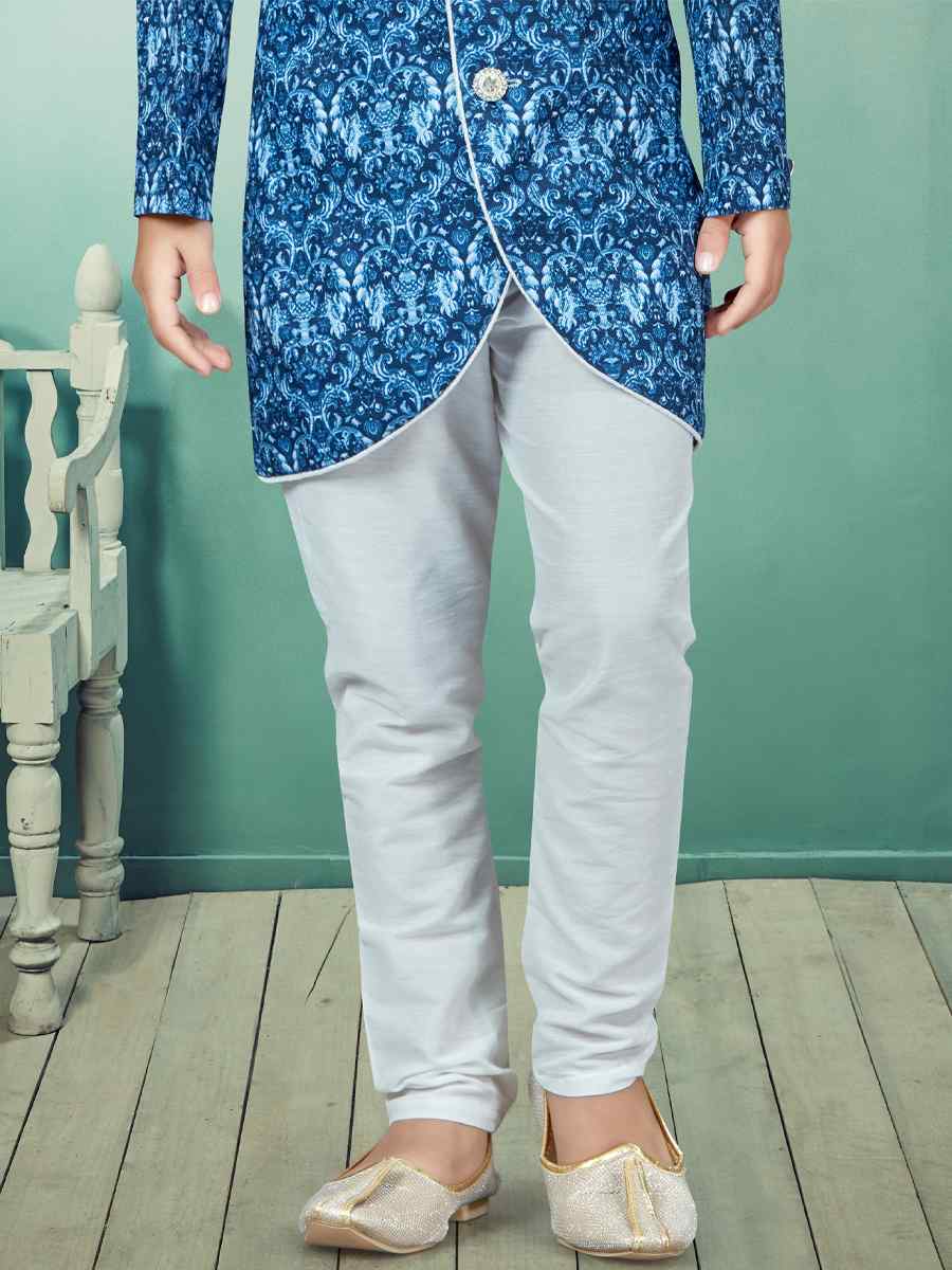 Blue Silk Embroidered Party Festival Kurta Pyjama Boys Wear