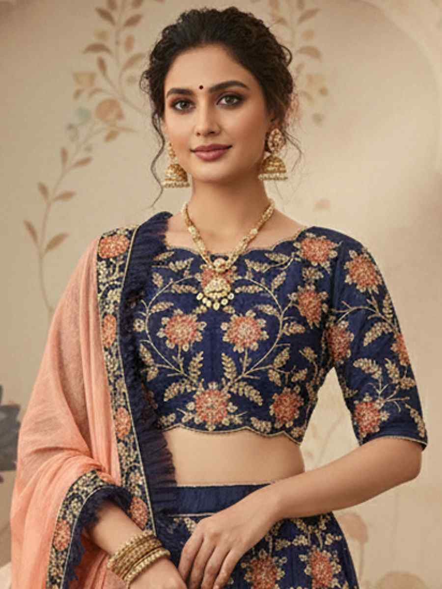 Blue Silk Embroidered Wedding Reception Festival Heavy Border Lehenga Choli