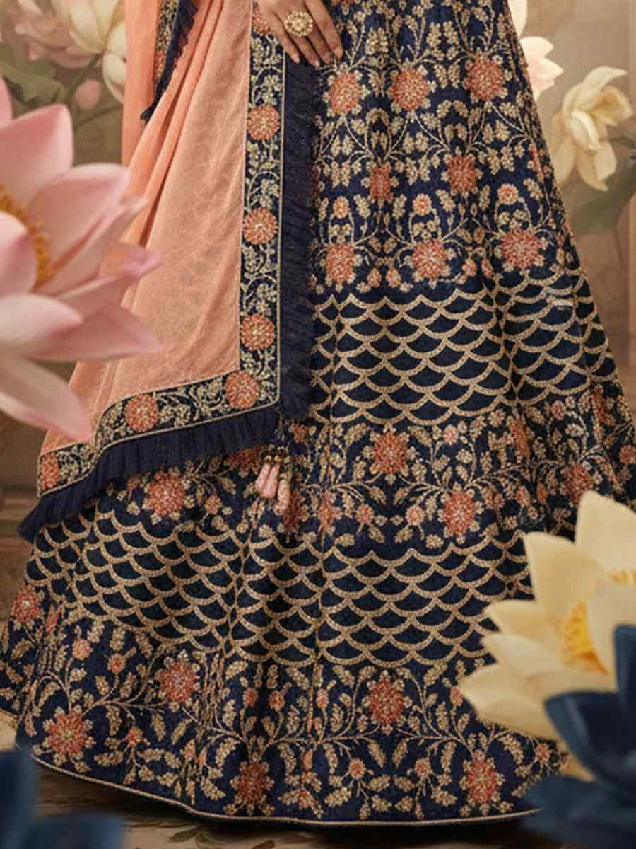 Blue Silk Embroidered Wedding Reception Festival Heavy Border Lehenga Choli