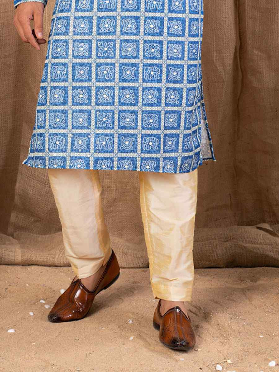 Blue Silk Embroidery Festival Wedding Party Mens Kurta
