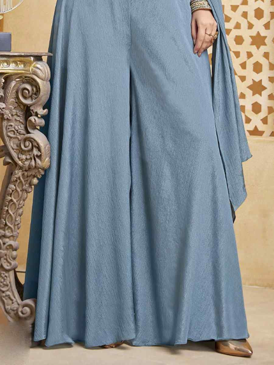 Blue Silk Embroidery Party Wedding Festival Casual Ready Palazzo Pant Salwar Kameez