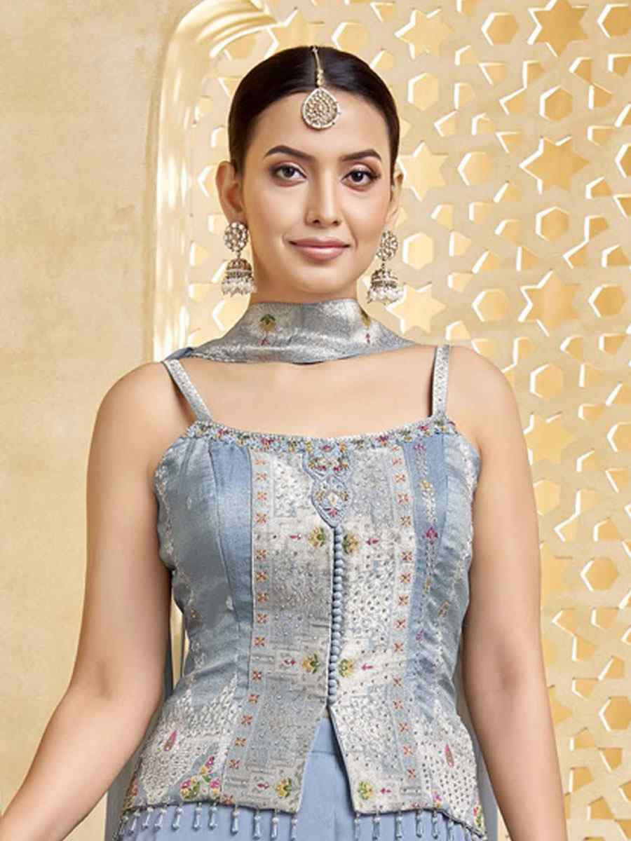 Blue Silk Embroidery Party Wedding Festival Casual Ready Palazzo Pant Salwar Kameez