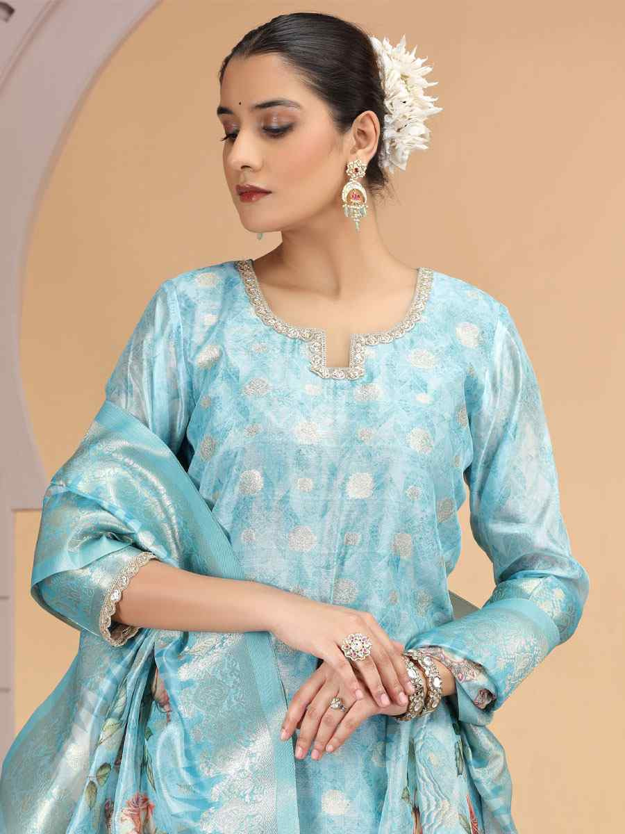 Blue Silk Embroidery Party Wedding Festival Casual Ready Pant Salwar Kameez