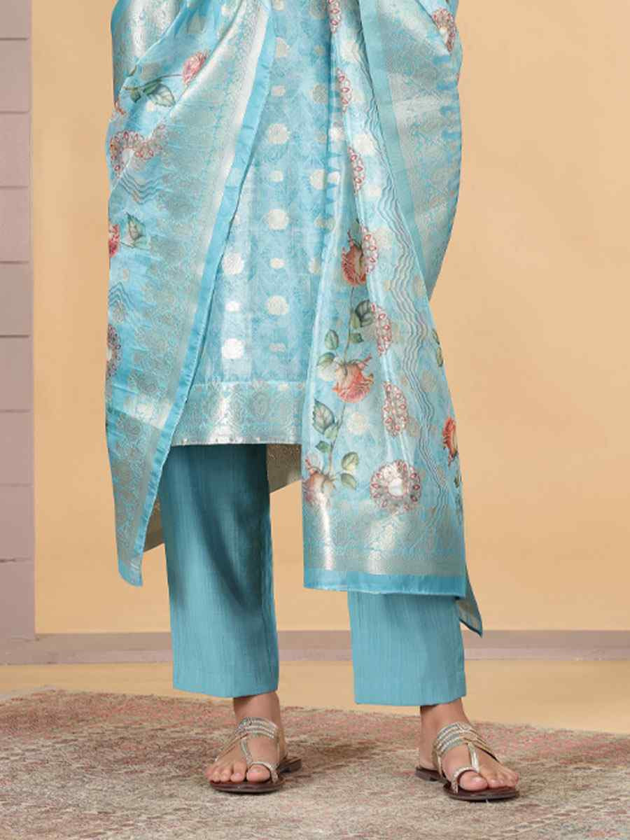 Blue Silk Embroidery Party Wedding Festival Casual Ready Pant Salwar Kameez