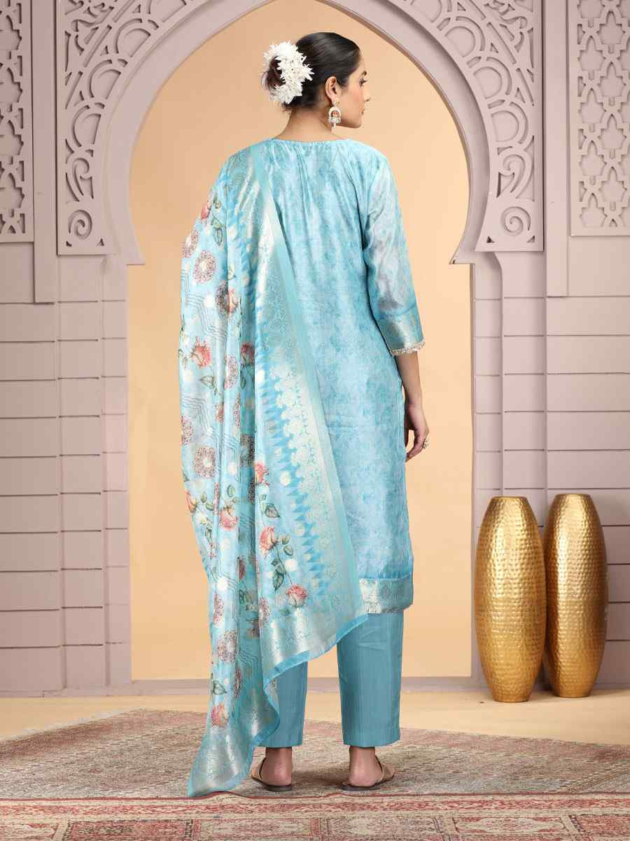 Blue Silk Embroidery Party Wedding Festival Casual Ready Pant Salwar Kameez