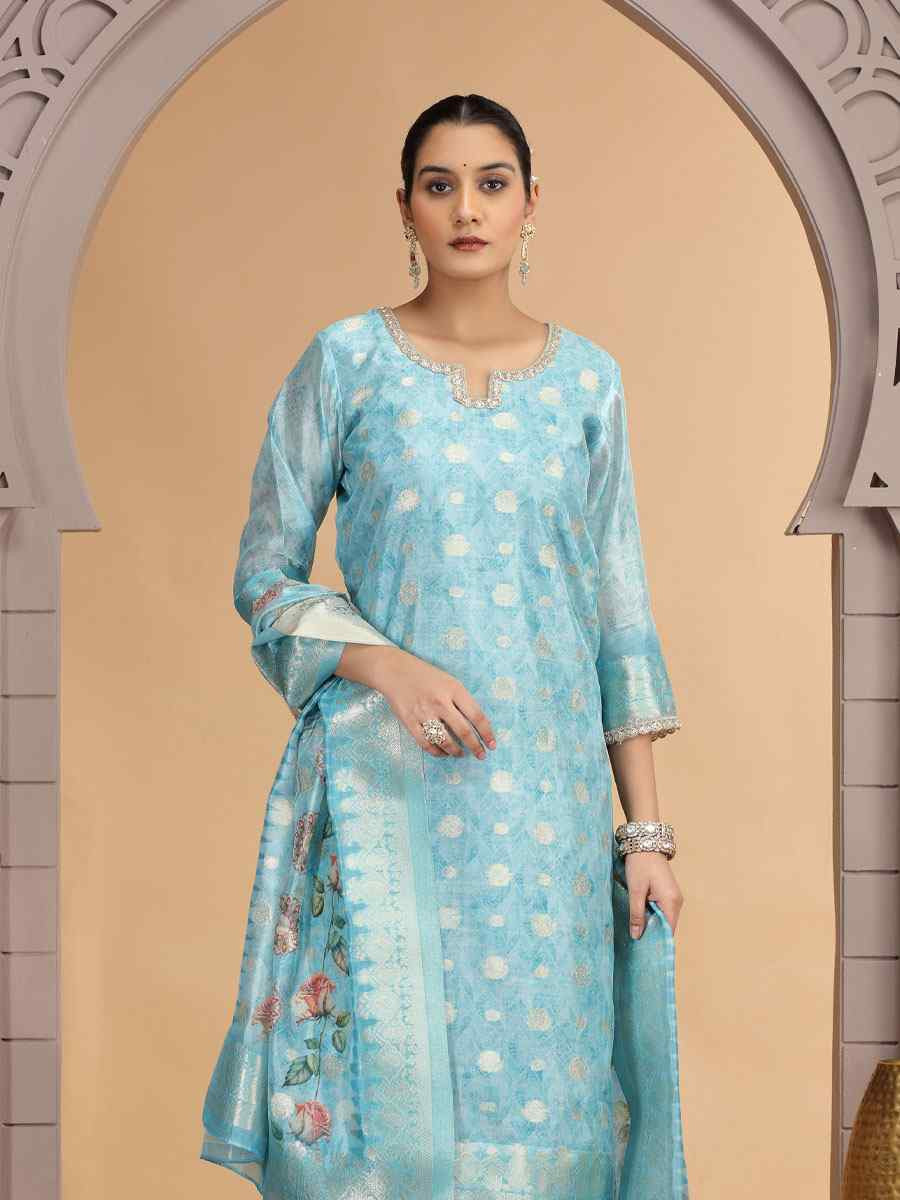 Blue Silk Embroidery Party Wedding Festival Casual Ready Pant Salwar Kameez
