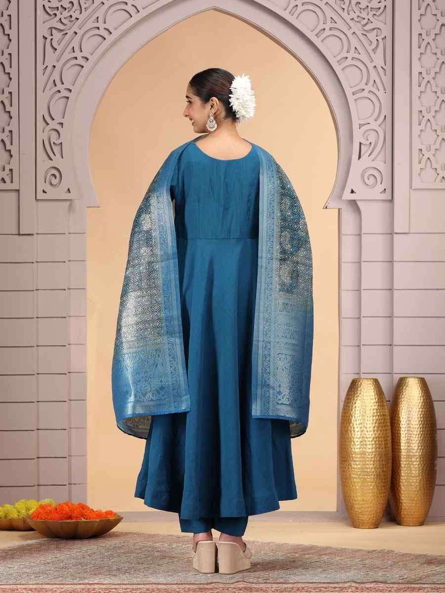 Blue Silk Embroidery Party Wedding Festival Casual Ready Pant Salwar Kameez