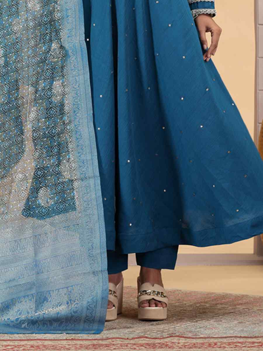 Blue Silk Embroidery Party Wedding Festival Casual Ready Pant Salwar Kameez