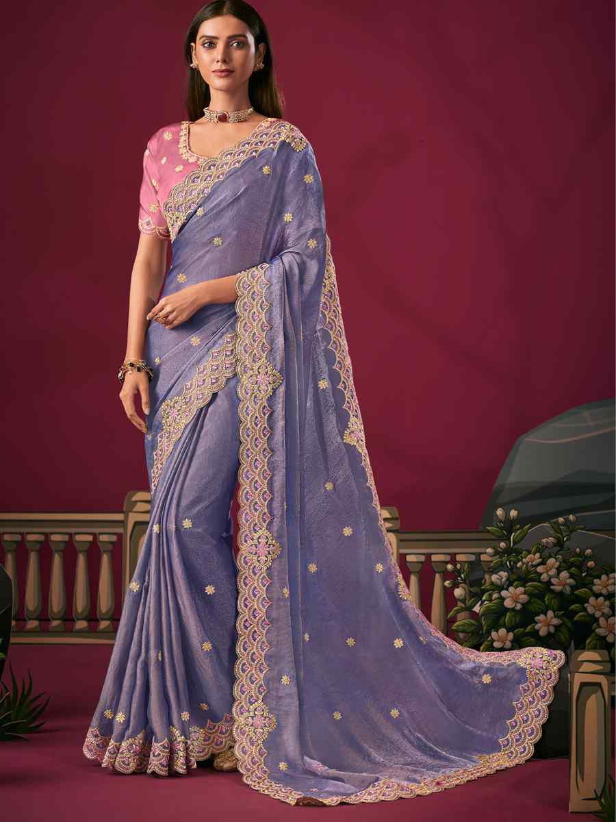 Blue Silk Embroidery Traditional Bridal Reception Festival Wedding Fancy Heavy Border Saree