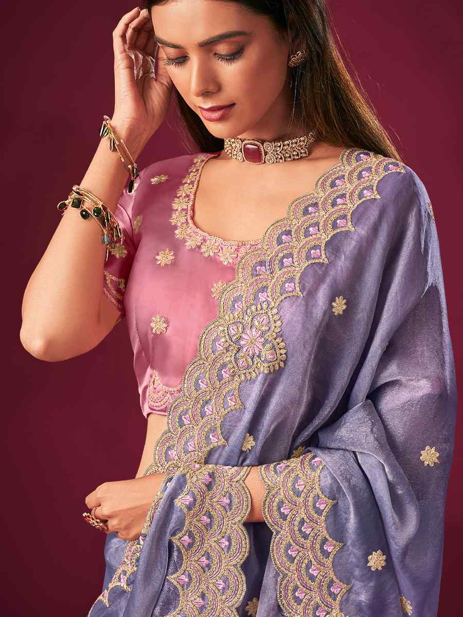 Blue Silk Embroidery Traditional Bridal Reception Festival Wedding Fancy Heavy Border Saree