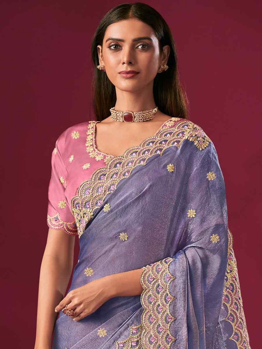 Blue Silk Embroidery Traditional Bridal Reception Festival Wedding Fancy Heavy Border Saree