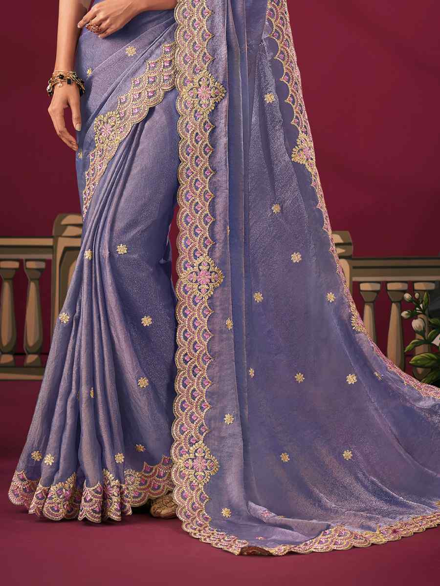 Blue Silk Embroidery Traditional Bridal Reception Festival Wedding Fancy Heavy Border Saree