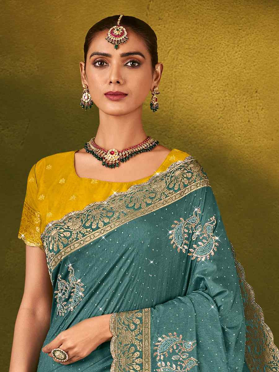 Blue Silk Handwoven Bridal Reception Festival Wedding Fancy Heavy Border Saree