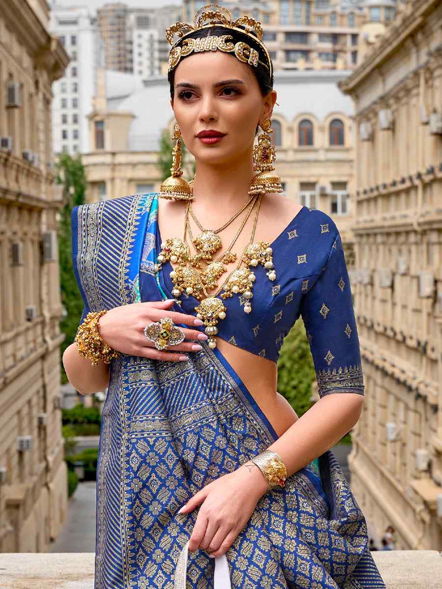 Blue Silk Handwoven Casual Festival Heavy Border Saree