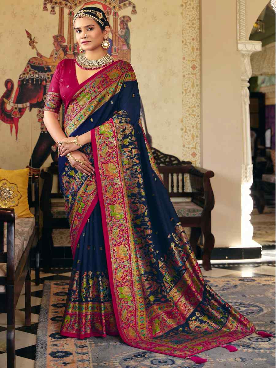 Blue Silk Handwoven Casual Reception Festival Wedding Fancy Heavy Border Saree