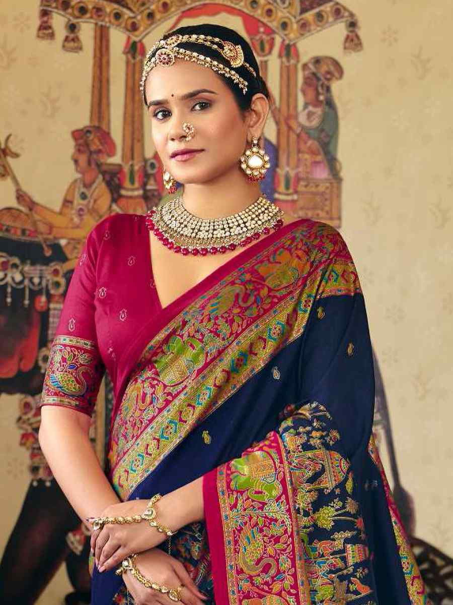 Blue Silk Handwoven Casual Reception Festival Wedding Fancy Heavy Border Saree