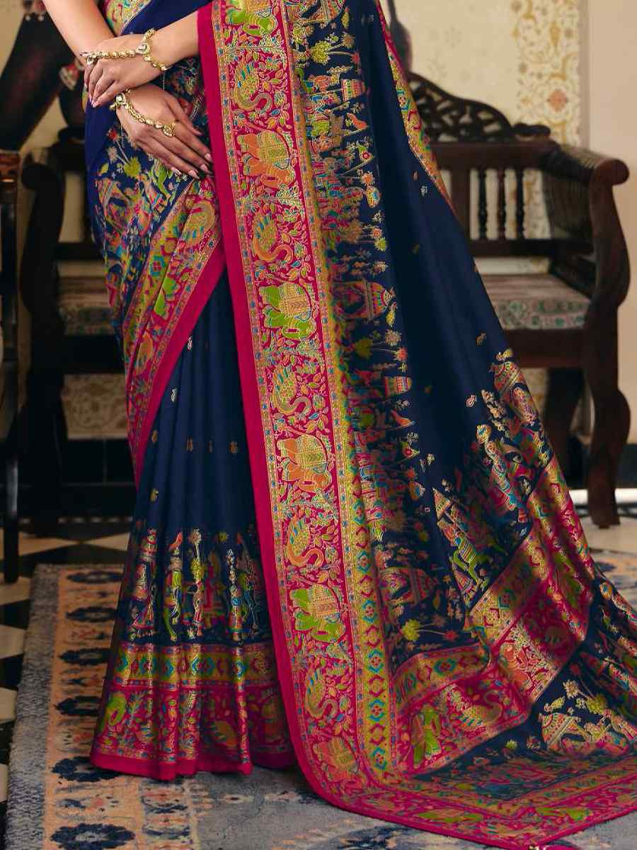 Blue Silk Handwoven Casual Reception Festival Wedding Fancy Heavy Border Saree