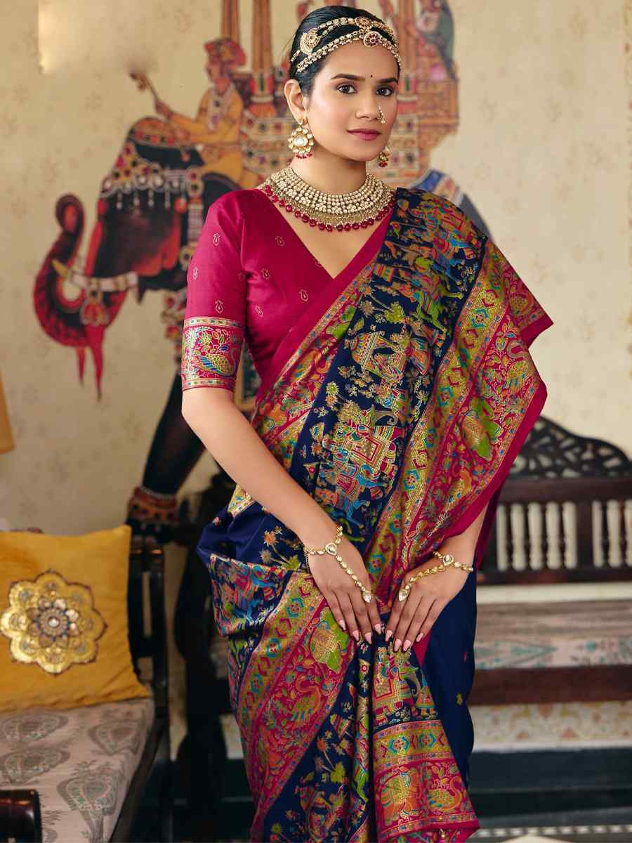 Blue Silk Handwoven Casual Reception Festival Wedding Fancy Heavy Border Saree