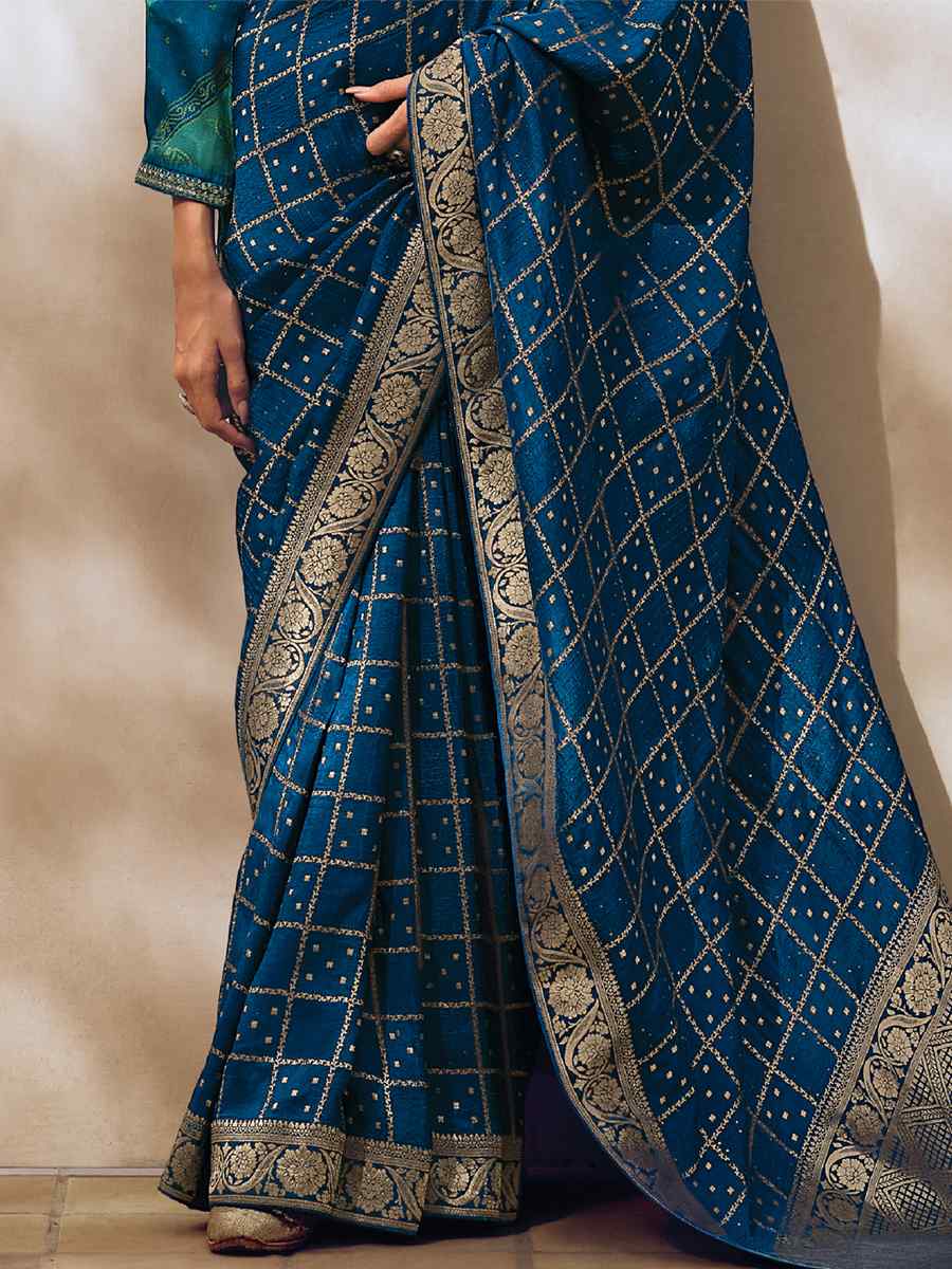 Blue Silk Handwoven Festival Casual Heavy Border Saree