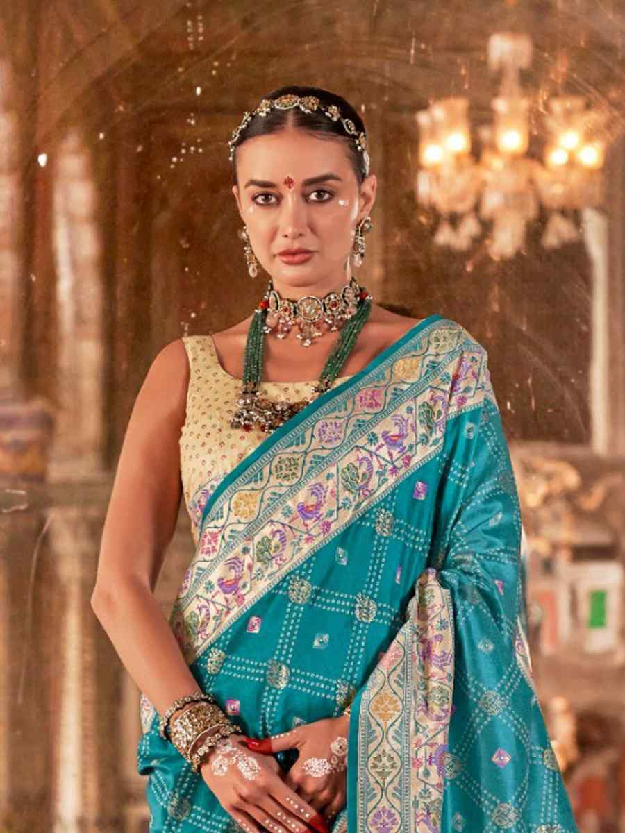 Blue Silk Handwoven Festival Wedding Fancy Heavy Border Saree