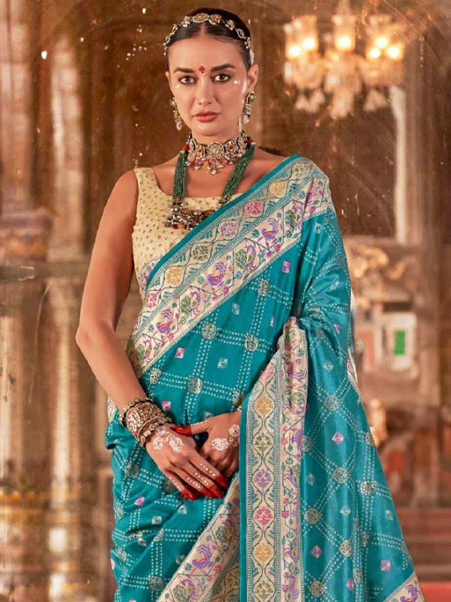 Blue Silk Handwoven Festival Wedding Fancy Heavy Border Saree