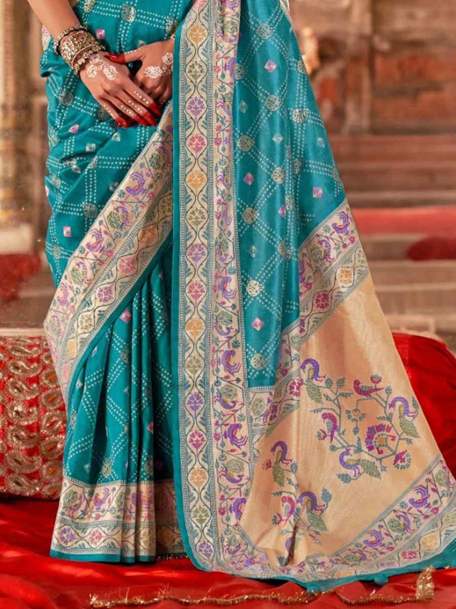 Blue Silk Handwoven Festival Wedding Fancy Heavy Border Saree