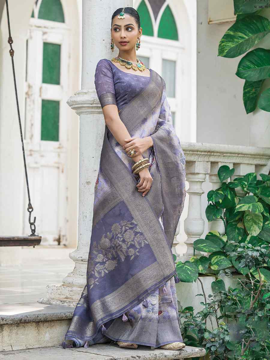 Blue Silk Handwoven Festival Wedding Fancy Heavy Border Saree