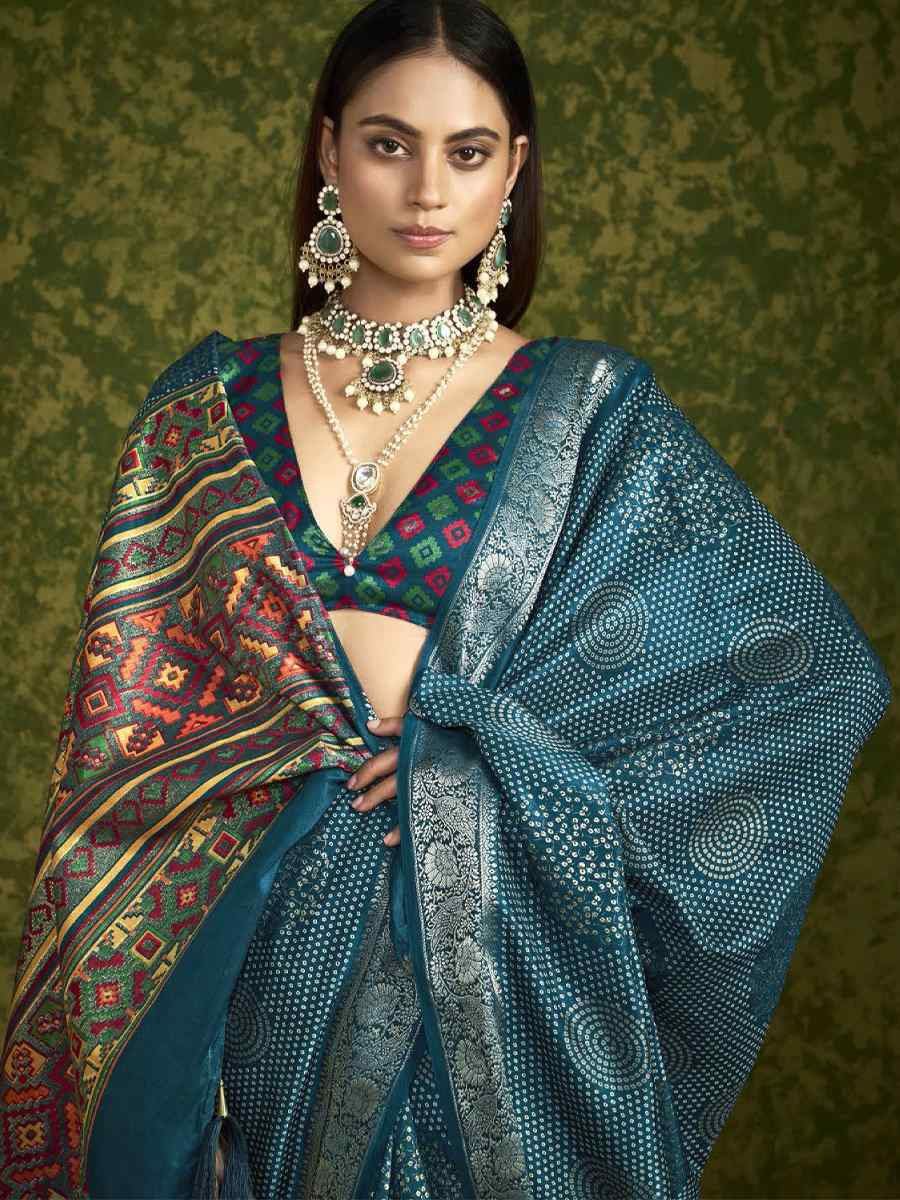 Blue Silk Handwoven Festival Wedding Fancy Heavy Border Saree
