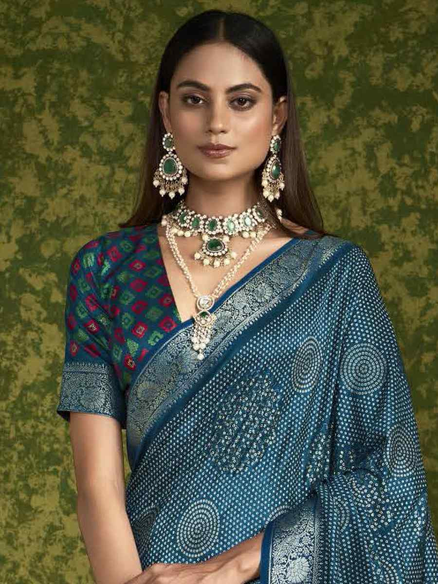 Blue Silk Handwoven Festival Wedding Fancy Heavy Border Saree