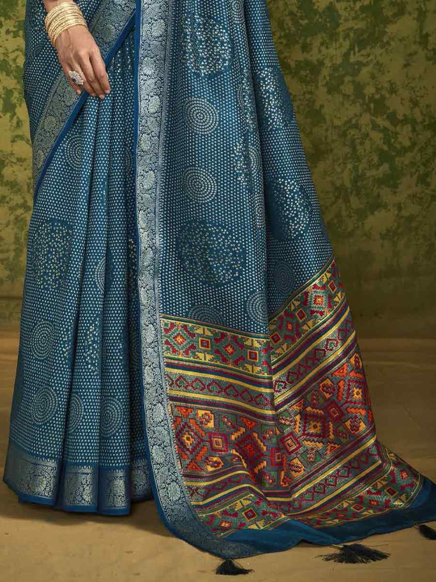 Blue Silk Handwoven Festival Wedding Fancy Heavy Border Saree
